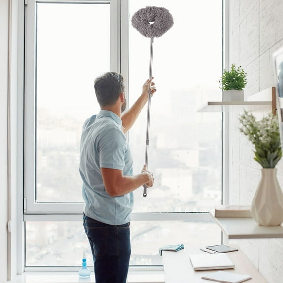 Under $7 Ceiling Fan Cleaner Duster,Adjustable And Removable Fan Blade Cleaner,Ceiling Fan Cleaner Duster & Cobweb Duster with Extension Pole 56.69" Reusable Microfiber Ceiling Fan Blade Cleaner,A