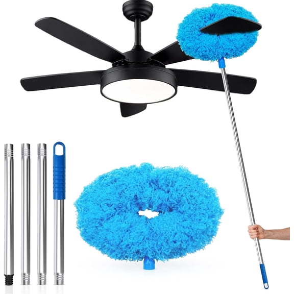 Ceiling Fan Cleaner Duster with Extension Pol, 12 to 51 Inch Duster Length, Microfiber Dusters for Cleaning Fan , Cobwebs, Walls, Windows & High Ceilings, Removable, Blue