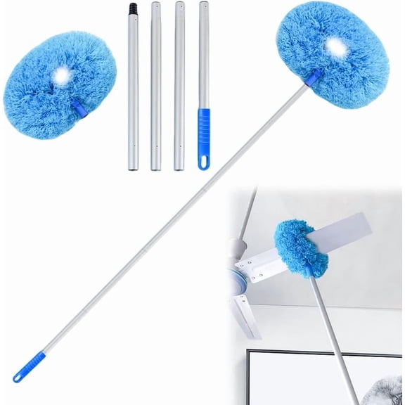 Ceiling Fan Cleaner Duster, Reusable Ceiling Fan Cleaner Duster with Extension Pole, 13 to 48 Inch Fan Blade Cleaner, Removable Dusters for Cleaning Walls Bookshelves Door Window Top (Blue)