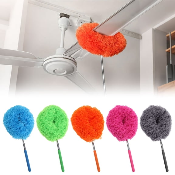 Ceiling Fan Cleaner Duster Reusable Microfiber Ceiling Fan Blade Cleaner Removable Duster with Extension Pole Adjusts 12 to 31 Inch for Cleaning Walls Bookshelves Furniture Door Window Top 1pc (Blue)