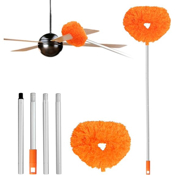 Ceiling Fan Cleaner Duster Reusable Microfiber Ceiling Fan Blade Cleaner Removable Duster with Extension Pole Adjusts 13 to 49.7 Inch for Cleaning Walls Bookshelves Furniture Door Window Top