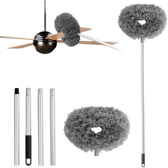 Ceiling Fan Cleaner Duster Reusable Microfiber Ceiling Fan Blade Cleaner Removable Duster with Extension Pole Adjusts 13 to 49.7 Inch for Cleaning Walls Bookshelves Furniture Door Window Top (Gray)