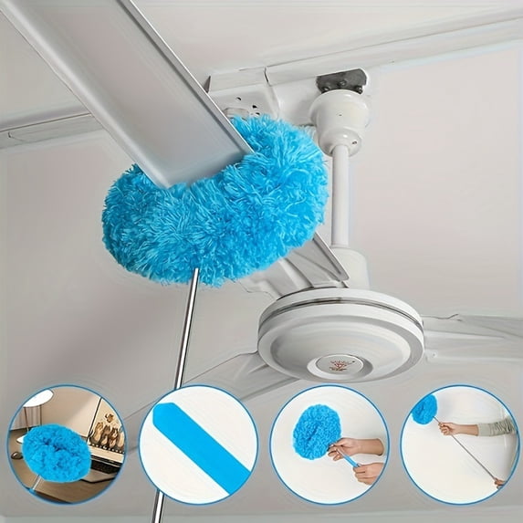 Ceiling Fan Cleaner Duster Reusable Microfiber Ceiling Fan Blade Cleaner Removable Duster with Extension Pole Adjusts 13 to 55 Inch for Cleaning Walls Bookshelves Furniture Door Window Top Blue