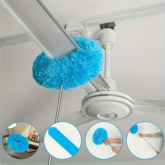 Ceiling Fan Cleaner Duster Reusable Microfiber Ceiling Fan Blade Cleaner Removable Duster with Extension Pole Adjusts 13 to 55 Inch for Cleaning Walls Bookshelves Furniture Door Window Top Blue