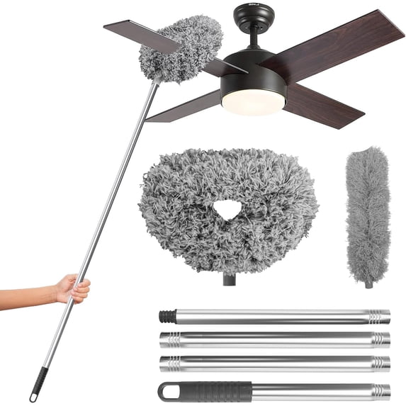 Ceiling Fan Cleaner Duster, Reusable Microfiber Duster with Extension Pole, 13 to 48 Inch Fan Blade Cleaner, Removable Dusters for Cleaning Walls Bookshelves Door Window Top (Blue)