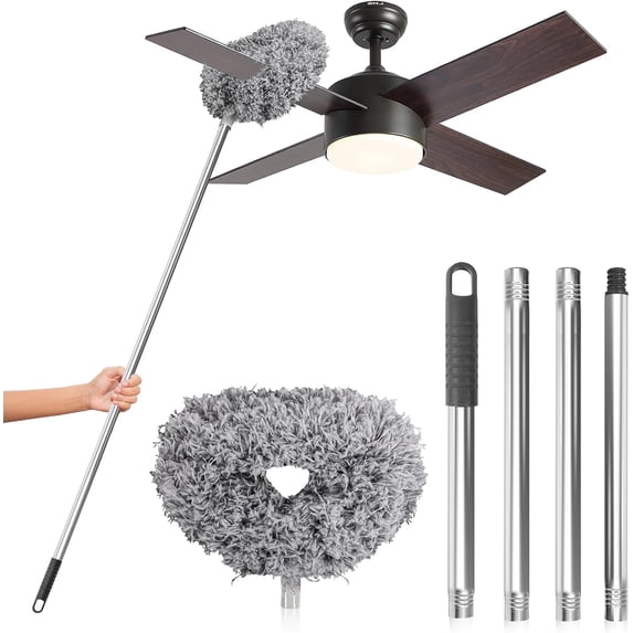 Ceiling Fan Cleaner Duster, Reusable Microfiber Duster with Extension Pole, 13 to 48 Inch Fan Blade Cleaner, Removable Dusters for Cleaning Walls Bookshelves Door Window Top (Blue)