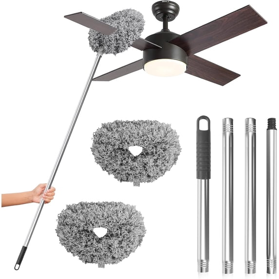 Ceiling Fan Cleaner Duster, Reusable Microfiber Duster with Extension Pole, 13 to 48 Inch Fan Blade Cleaner, Removable Dusters for Cleaning Walls Bookshelves Door Window Top (Blue)