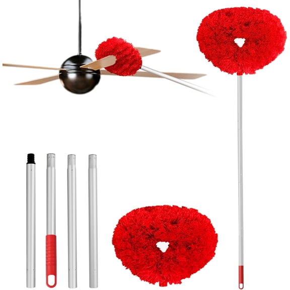 Ceiling Fan Cleaner Duster Reusble Microfiber Ceiling Fan Duster with 13" to 49.7" Extendable Handle Pole, Red