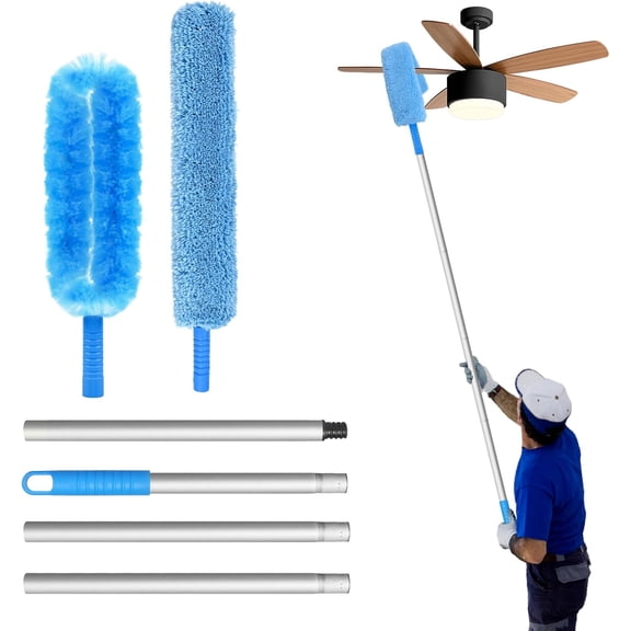 Ceiling Fan Cleaner Duster with Extension Pole, Feather Dusters for Cleaning Cobweb Cleaner (U-Shape and Coral Fleece)