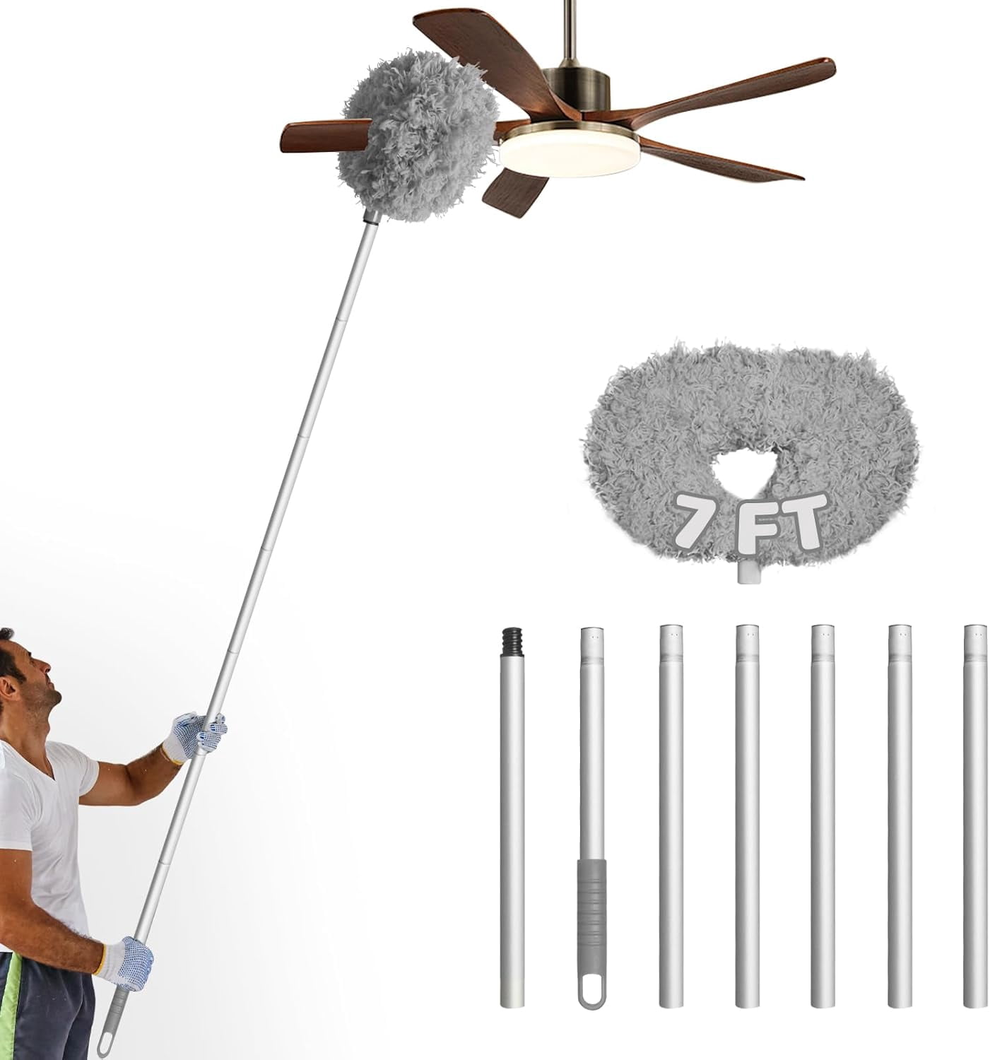 Ceiling Fan Duster With Extension Pole & Cleaning Gloves – High Reach Cleaning Tool Kit