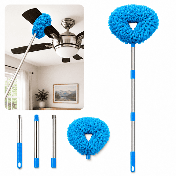 Ceiling Fan Cleaner Duster with Extension Pole, Reusable Microfiber Fan Blade Duster, 13 to 49.7 Inch, Blue