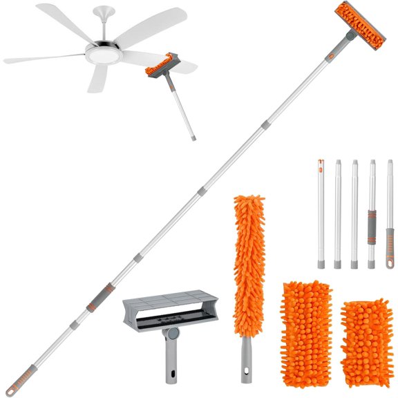Ceiling Fan Cleaner Dusters with 72'' Extension Pole, Reusable Microfiber Pads High Ceiling Fan Blade Cleaning Tool for Baseboards, Blinds, Cobwebs