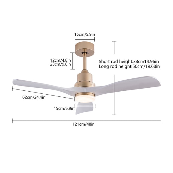 Ceiling Fan with LED Light, 3 Blade Ceiling Fan Light with Remote, Reversible Quiet Motor, 6 Gears Adjustable Wind Speed, 35dB of Low Noise, for Office Bedroom Kitchen Hallway, White+Gold