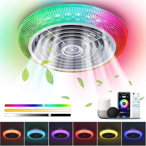 Ceiling Fan with Light, 16" LED RGB Low Profile RGB Fan Light with 6 Wind Speed, App & Remote Control, Fit for Alexa, Google Assistant$$Tools & Hardware Other