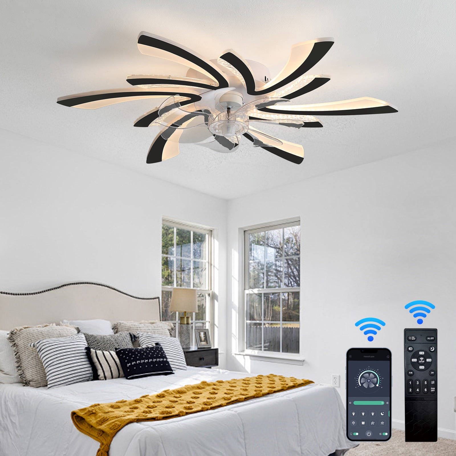 Dagea 27 Inch Modern Ceiling Fan With LED Light - Dimmable, Remote & App Control, 6 Speeds, Reversible, White