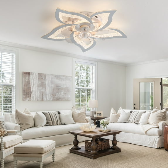 Ceiling Fan with Light, 27" Modern Indoor Flush Mount Ceiling Fans with Dimmable LED Lights and APP/Remote Control for Bedroom, Kitchen, Office, Living Room