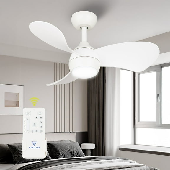Ceiling Fan with Light for Bedroom: 30 Inch Small Quiet Ceiling Fan with Remote Control - 6 Speeds and 3CCT - DC Motor Reversible - Indoor Outdoor Use - 3 Blades White