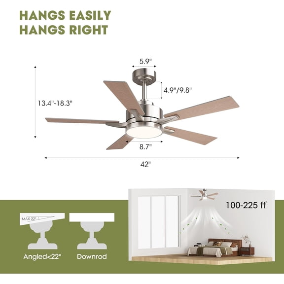 Ceiling Fan with Light, 42" Modern Low  Ceiling Fan with Light,  Reversible Motor, Smart APP & Remote Control, Whisper Quiet, Dimmable LED for Bedroom/Living Room