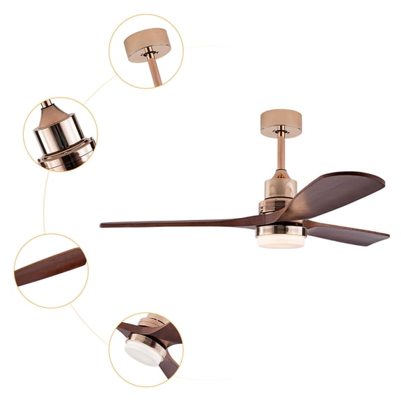 Ceiling Fan Light 47.2in Wood/Metal 6-Speed 3-Color LED Remote Timer Low Noise