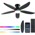 thumbnail image 1 of Ceiling Fan with Light, 48" RGB Low Profile Ceiling Fans with Lights and Remote Control, Dimmable, DC Reversible Motor, Noiseless, 6 Speeds Flush Mount Black Ceiling Fan for Bedroom, 1 of 9
