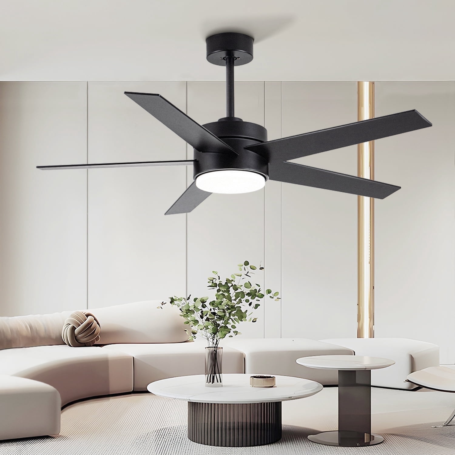 52 Inch Ceiling Fan with Light, Black Engineer Wood with Remote Control, Reversible, Dimmable, Noiseless for Living Room & Bedroom