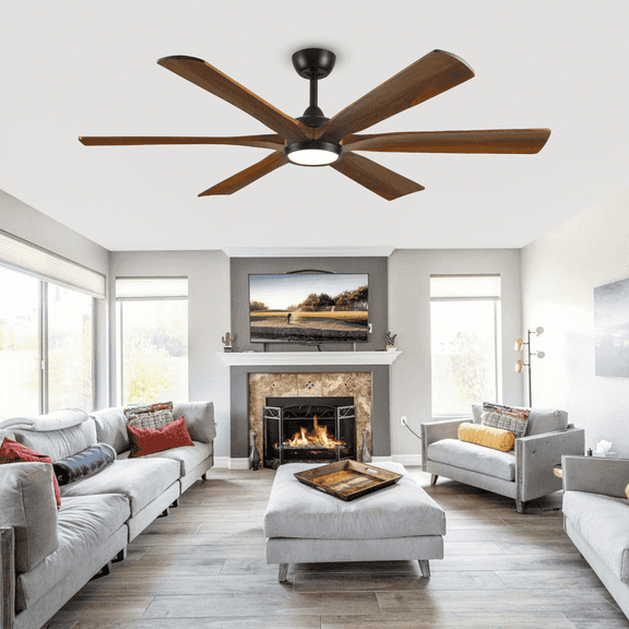 Wood Ceiling Fan with Light 60 inch, Indoor Outdoor Farmhouse Rustic Living Room, 6 Reversible Blades, 6 Speed Quiet DC Motor Fan for Bedroom Porch