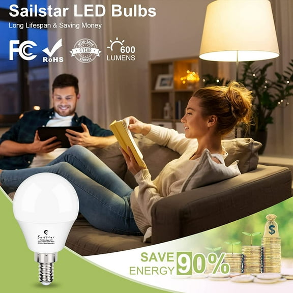 Ceiling Fan Light Bulbs, E12 LED Bulb 60W Equivalent, Neutral White 4000K, 600 Lumens, A15 Small Candelabra Base LED Light Bulbs 6W, CRI 85, Non-dimmable, Pack of 6
