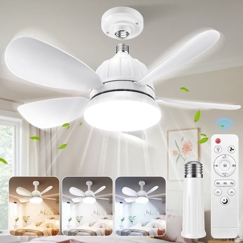 Ceiling Fans with Lights, 18" LED Socket Fan Lights with Remote 2000LM for Indoor Bedroom Living Room Kitchen