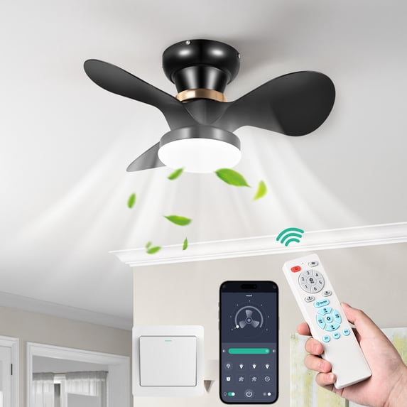 3 Blade Ceiling Fan with Light 23.6" Dimmable Ceiling Fan Light with Remote, 6 Speeds, Reversible