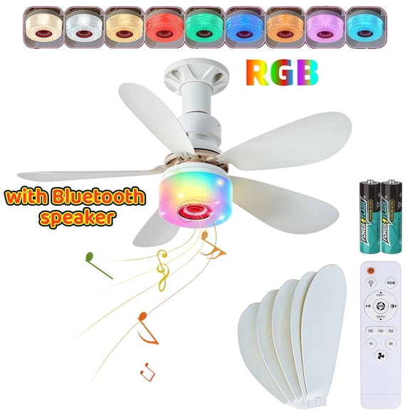 Ceiling Fans with Lights,Fan Light with Multi-Color RGB Adjustable Brightness and Bluetooth Speaker,20.5-Inch Crystal Fan Ambient Light Screw-in Fan Light with Remote Control