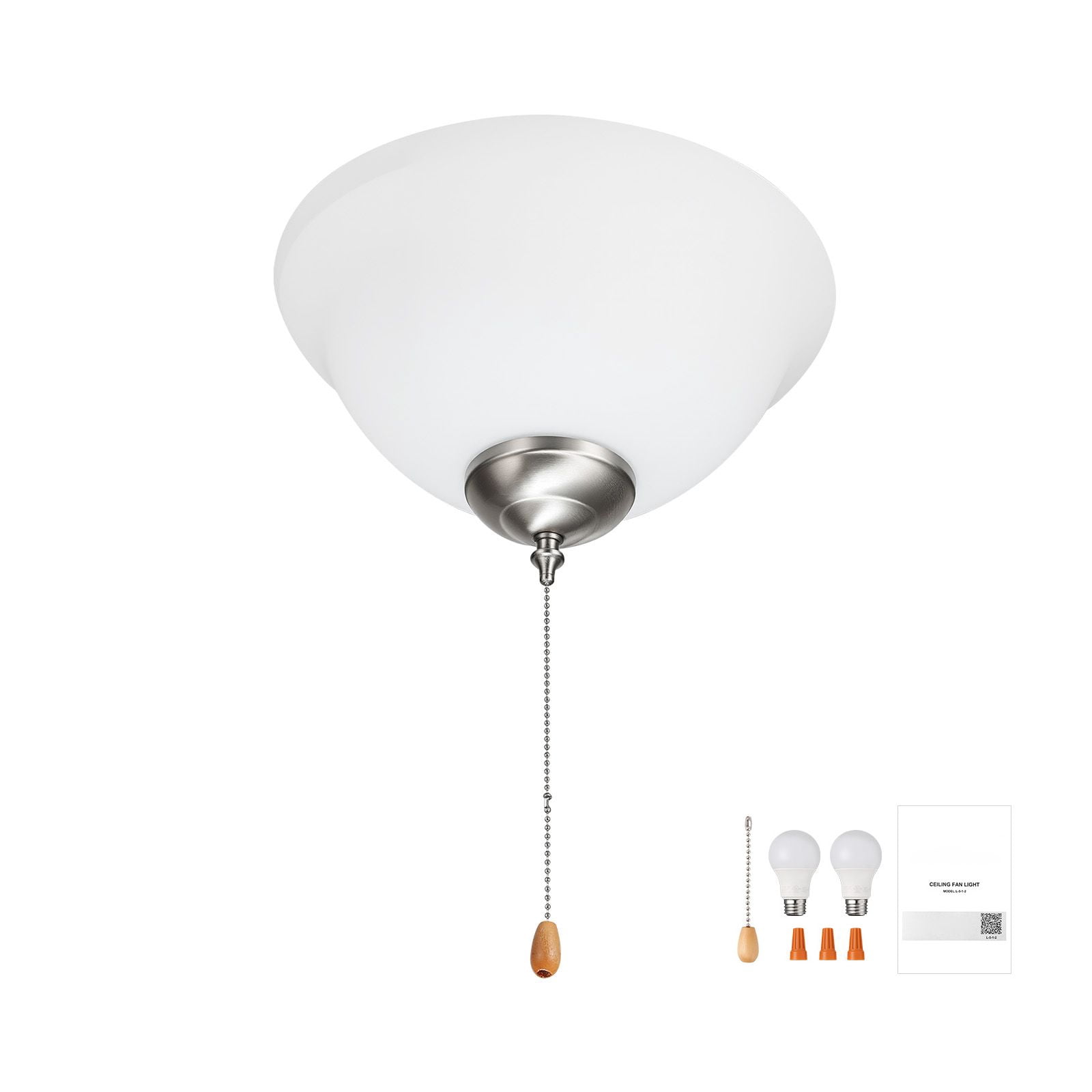Ceiling Fan Light Kit 11.81 Inch 2x3000K 750lm Bulbs Alabaster Glass Alloy Steel Pull-Chain for Living Room Bedroom