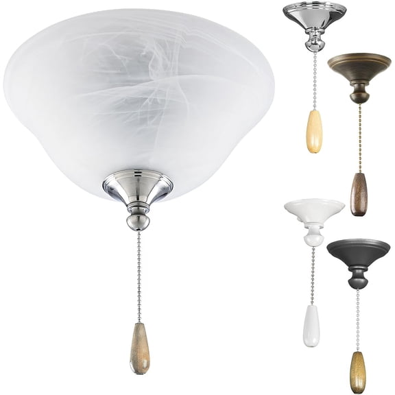 Ceiling Fan Light Kit with 2 Lights, Traditional Style Alabaster Glass Bowl, Includes LED Bulbs and Finials in 5 Colors
