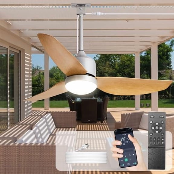 Ceiling Fan with Light Outdoor: Nickel Walnut Remote App Control for Indoor Farmhouse - 42 Inch Plug in Gazebo Fans with Lights Waterproof - 6 Speed Reversible$$Tools & Hardware Other