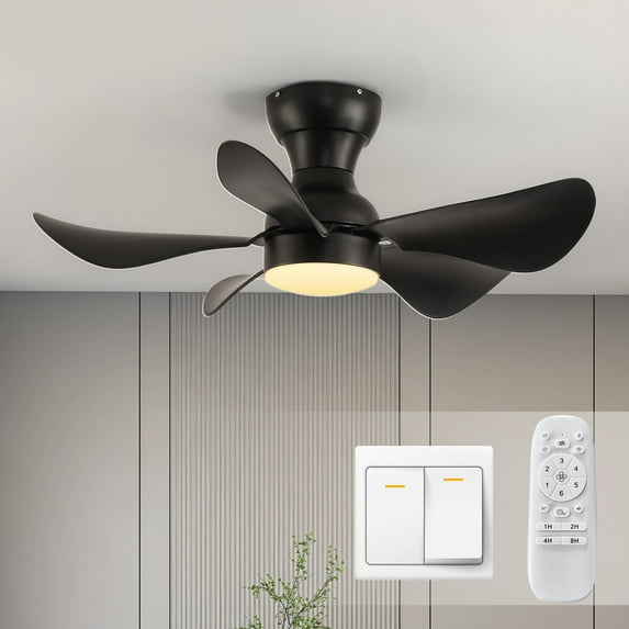 Ceiling Fan with Light and Remote, 30 Inch Indoor Outdoor Ceiling Fans with 5 Blades, 6-Speeds, 3 Colors for Farmhouse, Living Room, Dining Room (Black)