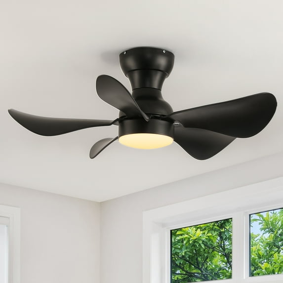 Ceiling Fan with Light and Remote, 30 Inch Indoor Outdoor Ceiling Fans with 5 Blades, 6-Speeds, 3 Colors for Farmhouse, Living Room, Dining Room (black color)