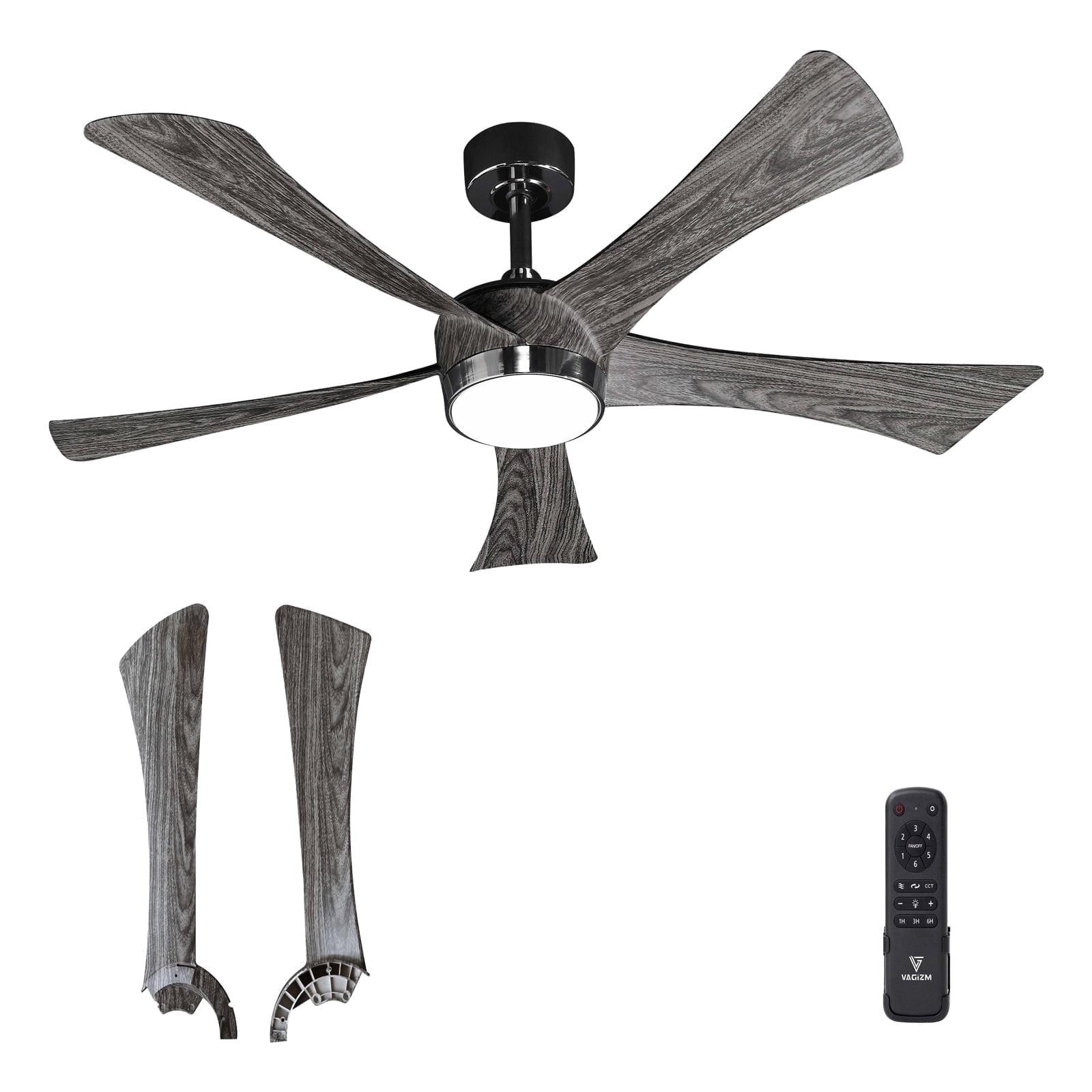 52 Inch Black and Walnut Modern Ceiling Fan with LED Light and Remote