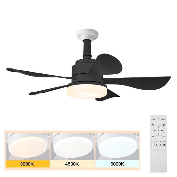 Ceiling Fan with Light, 25" Light Socket Fan with Remote, 3-Color Dimmable LED, 6 Speeds, Quiet Reversible Motor for Bedroom Living Room Kitchen