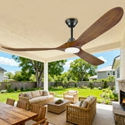Ceiling Fan with Light and Remote 60 inch, Outdoor Ceiling Fans for Patios Porch, Rustic Farmhouse Propeller Wood 3 Blades Large Airflow Commercial Fan for Indoor Bedroom Kitchen