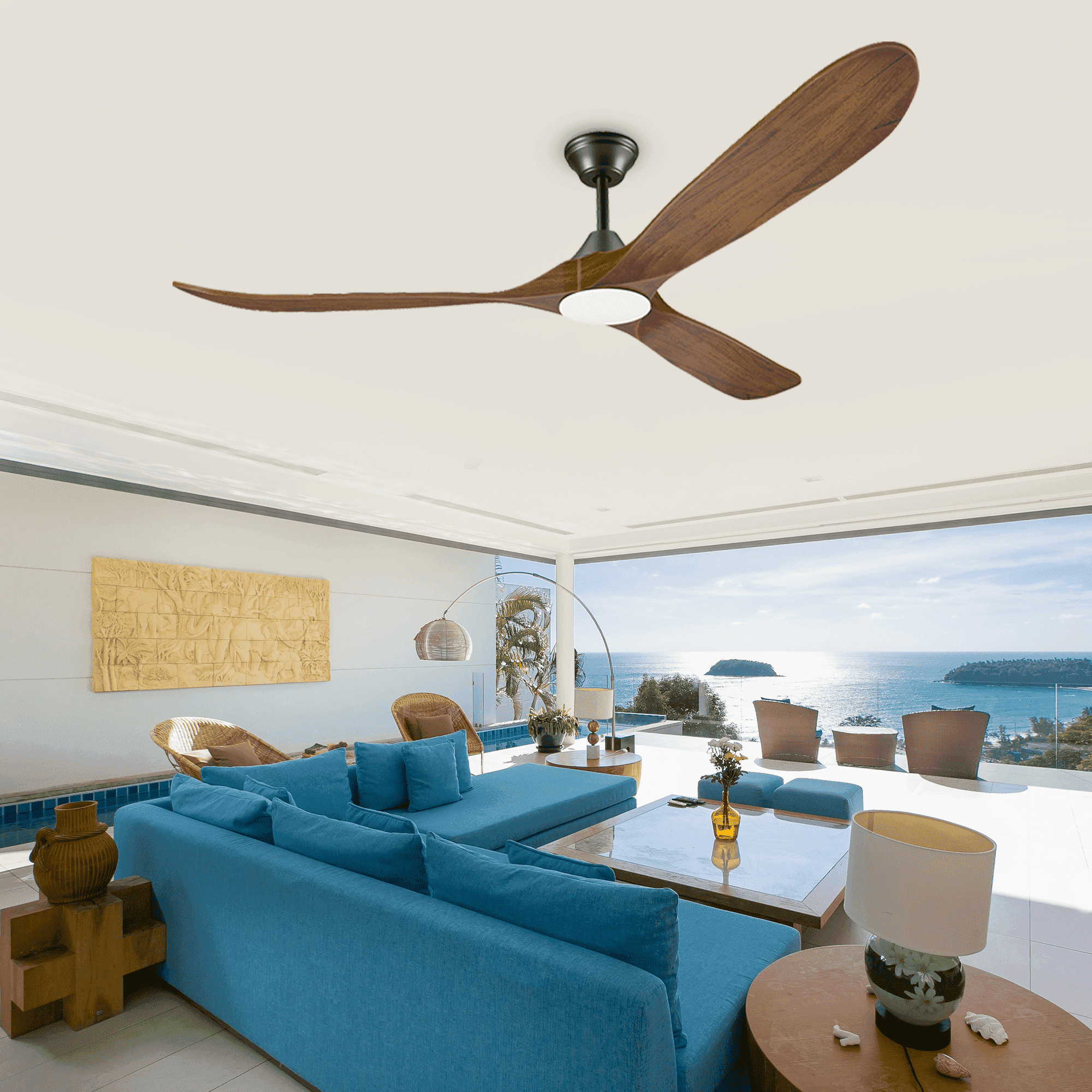 ShreeFindee 60 Inch Solid Wood Ceiling Fan With Light - DC Motor, Remote, Dimmable LED, For Indoor & Outdoor Covered Areas