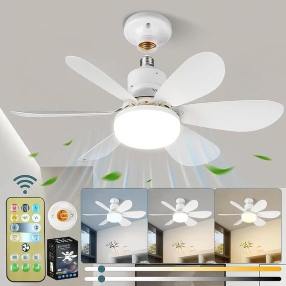 Ceiling Fan with Light and Remote Control,40W Ceiling Fan with E27 Socket,6 Blades,3 Speeds,Quiet Operation,Ceiling Fan with Light for Living Room,Bedroom