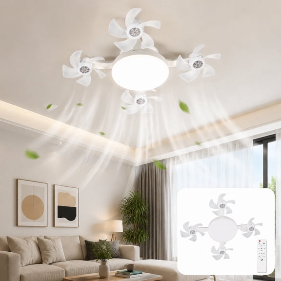 Ceiling Fan Light with Remote Control, LED Socket Fan Light E26 E27 Base, 3 Speeds Adjustable Fan, 3 Color Temperature Dimmable Ceiling Light for Bedroom Living Room Kitchen