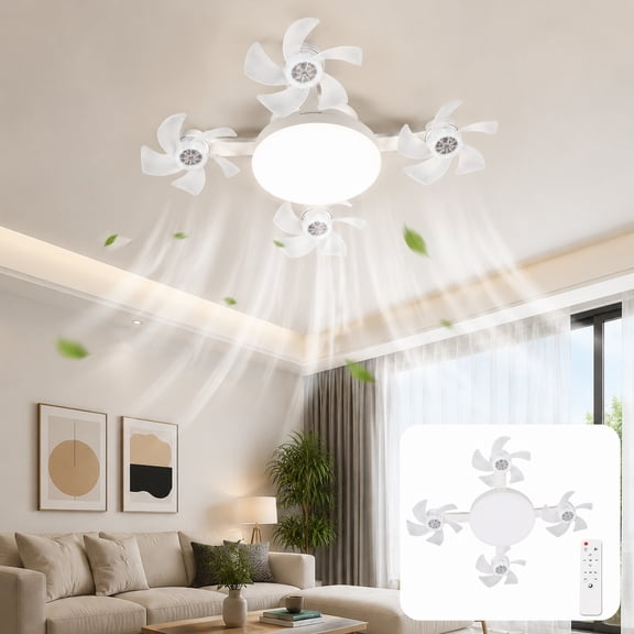 Ceiling Fan Light with Remote Control, LED Socket Fan Light E26 E27 Base, 3 Speeds Adjustable Fan, 3 Color Temperature Dimmable Ceiling Light for Bedroom Living Room Kitchen
