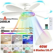 DnxnIaIfy Ceiling Fans with Light, Socket Screw with Remote Control 20.5”ABS Modern Crystal Fan Light, Multi-Color RGB Adjustable Brightness & Color Temperature with Emergency Stop Memory Timer,White