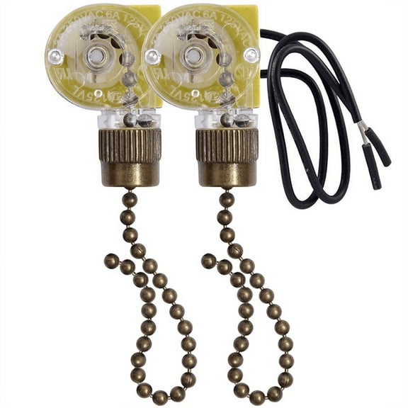 Ceiling Fan Light Switch Ear ZE-109 Two-Wire Light Switch with Pull Cords for Ceiling Light Fans Lamps 2Pcs Bronze