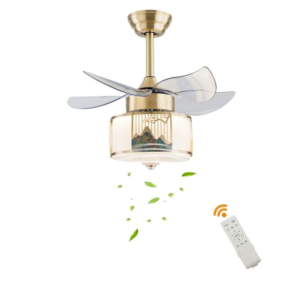 Ceiling Fan Light with LED, Retractable Blades, 6-Speed Wind Control, Adjustable Height, Quiet Copper Motor for Contemporary Living