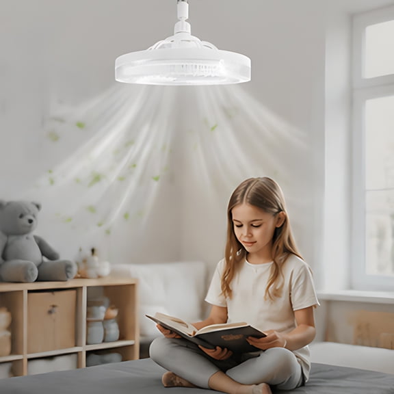 Ceiling Fan Light with Remote Control, E27 Screw Base LED Fan for Bedroom, Quiet Fixed Head 2 in 1 Fan Lamp for Home Dorm, 10 Inches