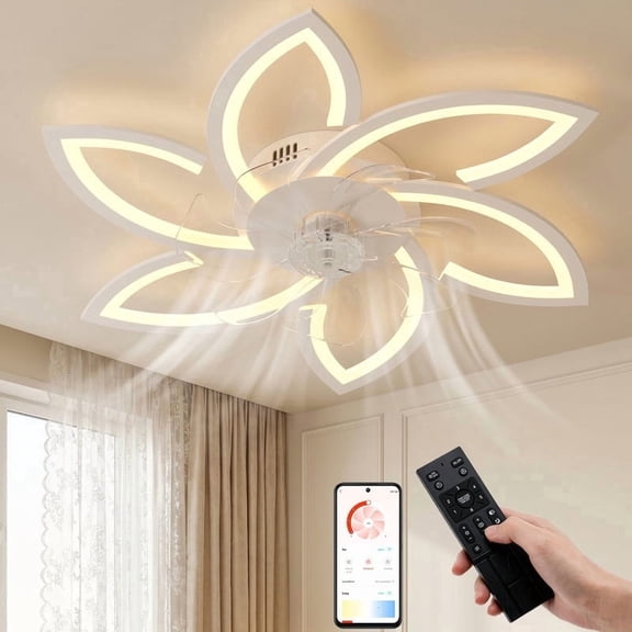 Ceiling Fan with Lighting, Remote Control/App Compatible Retractable Ceiling Fan, 3 Color Temperatures, 6 Speed Settings LED Ceiling Light for Living Room and Bedrooms