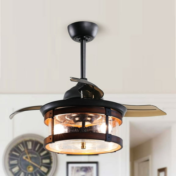 Ceiling Fan Lights 36 inch Vintage Ceiling Fan with Remote Control Chandelier Ceiling Fan with Retractable 3 Blades, Oil Rubbed Bronze