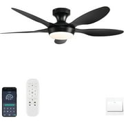 Ceiling Fan with Lights, 46 Inch Low Profile Ceiling Fan with Light and Remote/APP Control, Flush Mount 6 Speeds DC Reversible Dimmable Noiseless Timer Ceiling Fans for Bedroom, Indoor/Outdoor, Black