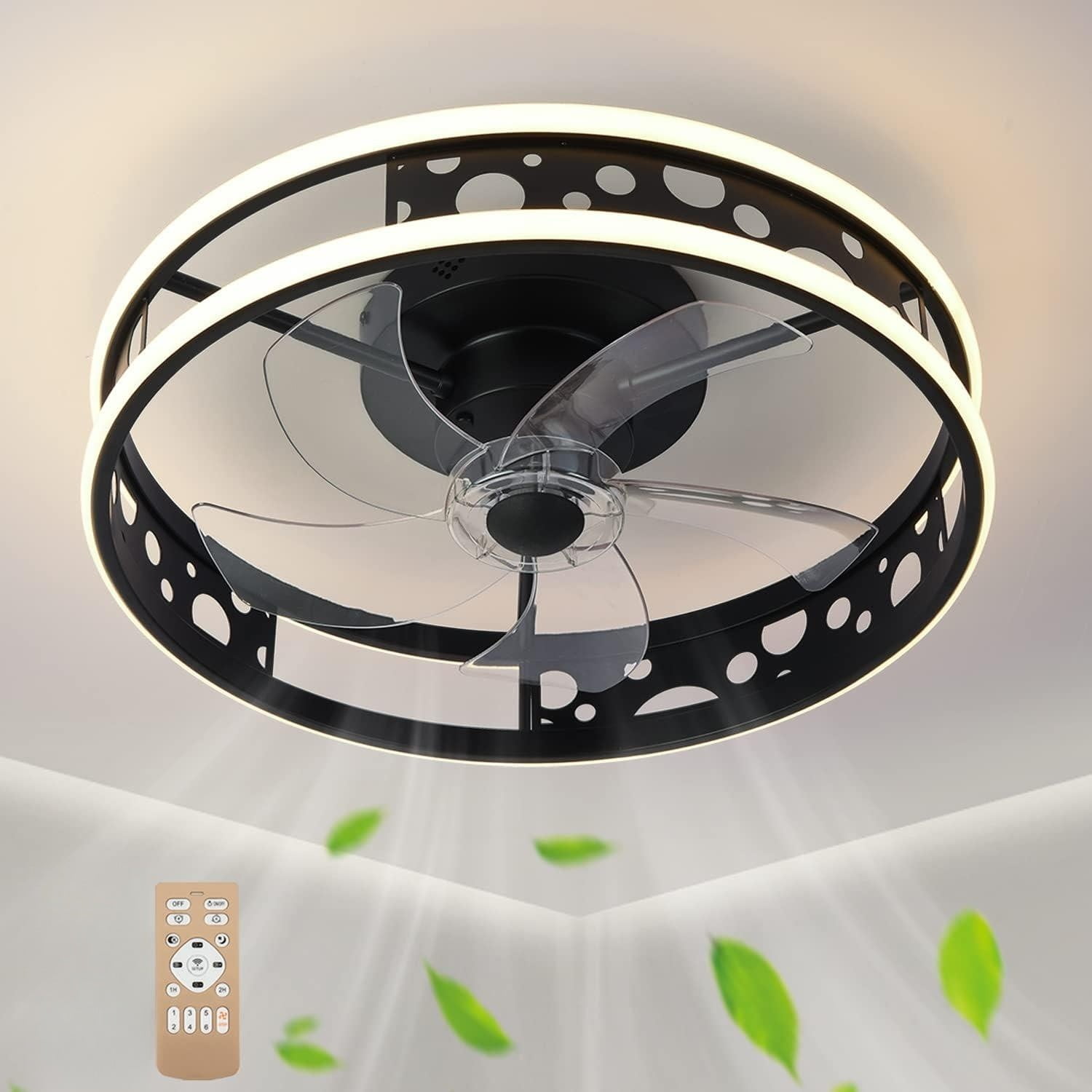 Ceiling Fan with Lights, Low Profile 20in Reversible Ceiling Fans with Light and Remote, Modern